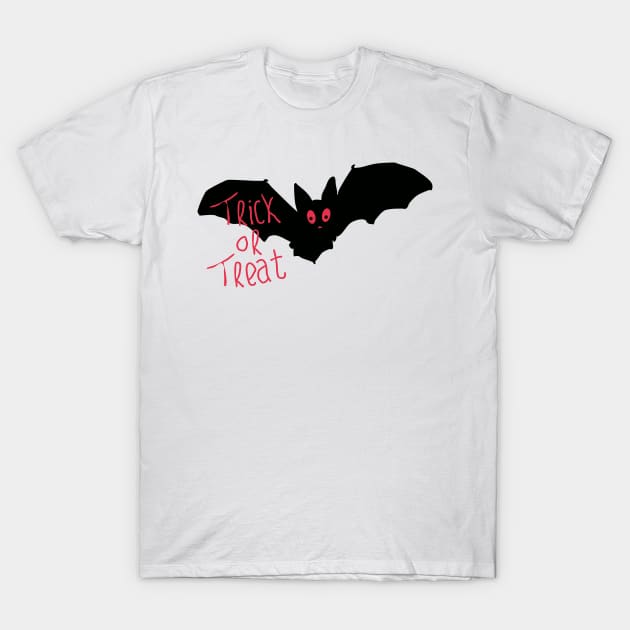 cute bat silhouette with trick or treat typography for halloween T-Shirt by bloomroge